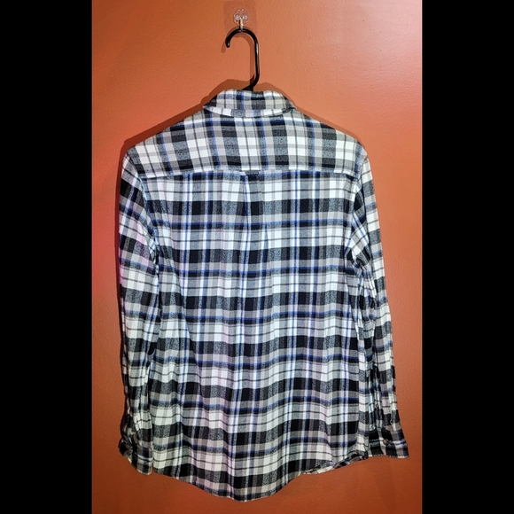 Mens Button Down Cotton Collar Flannel Shirt Long Sleeve Blue/Gray - Chaps - Picture 2 of 4